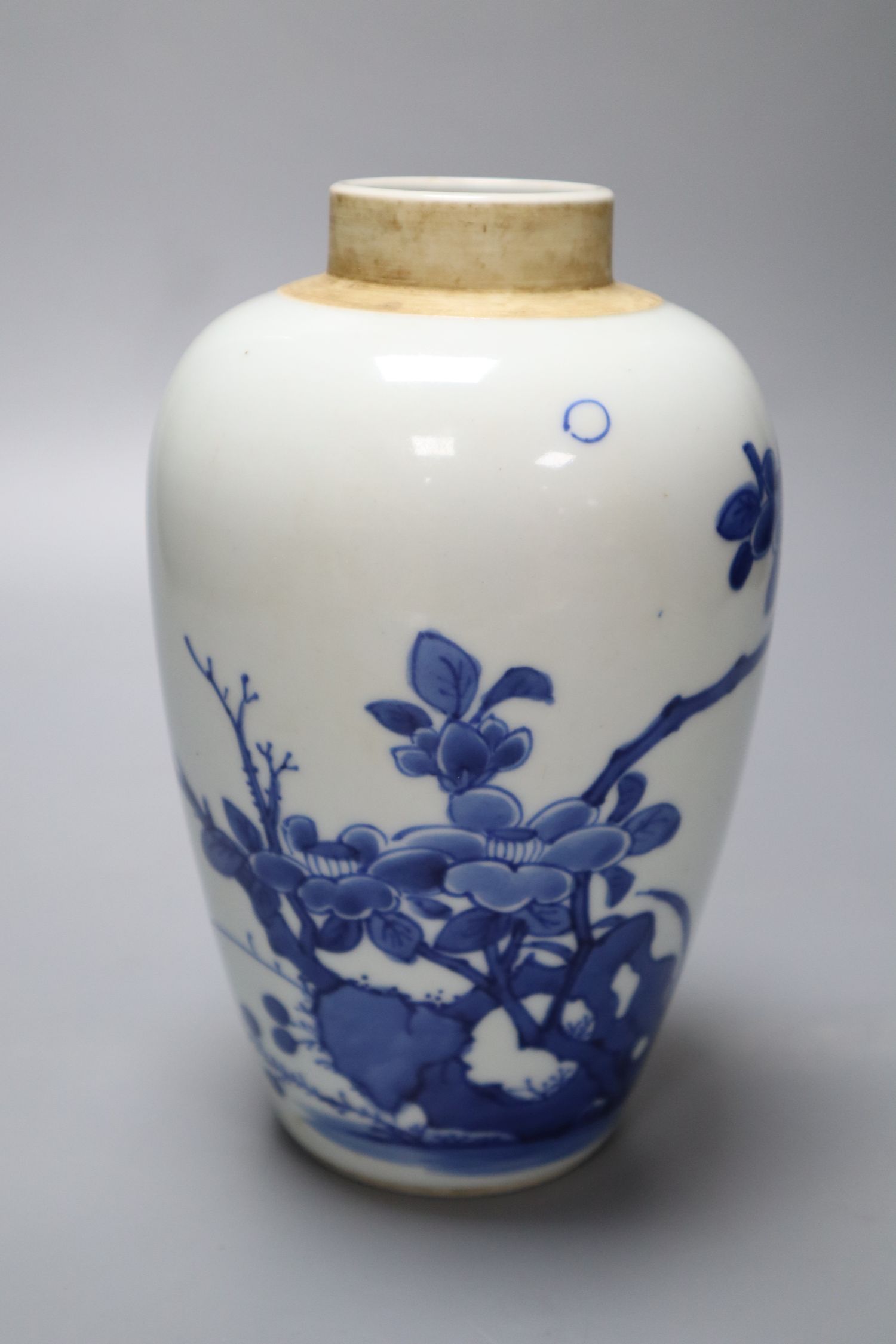 A Chinese blue and white ovoid jar, 18cm